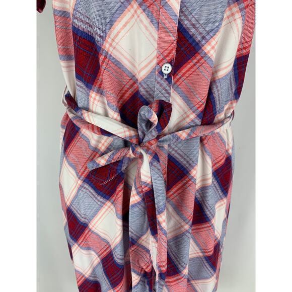 Rock & Republic Plaid T Shirt Midi Dress Womens Small Red Blue Short Sleeve - Picture 8 of 9